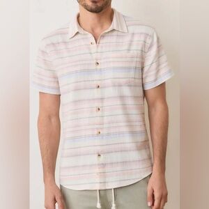 Marine Layer Classic Stretch Selvage Short Sleeve Shirt Baja Stripe Small Cotton